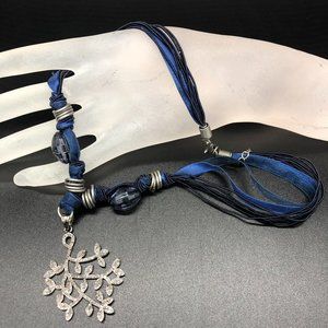 Necklace - Diamond Leaf, Silk, Leather